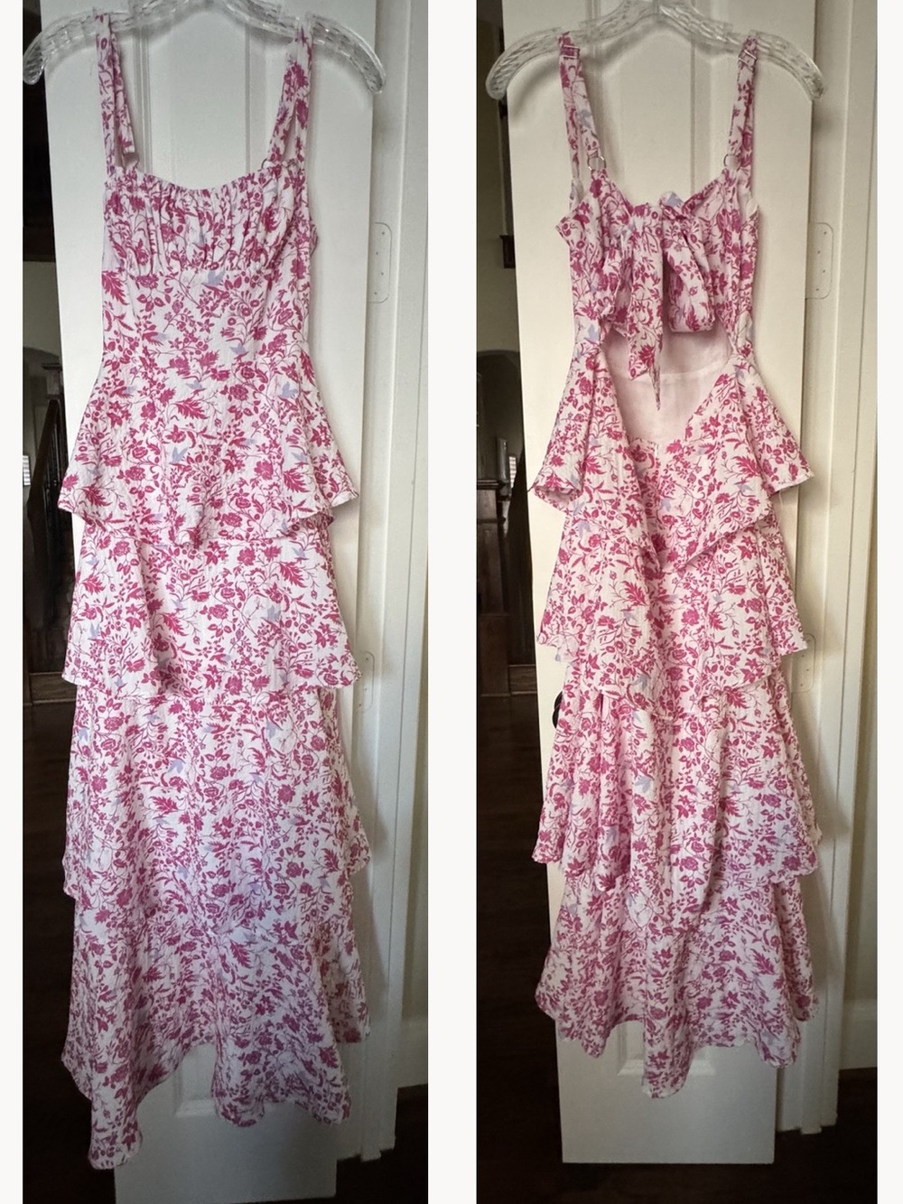 Women's Pink Floral Tiered Maxi Dress